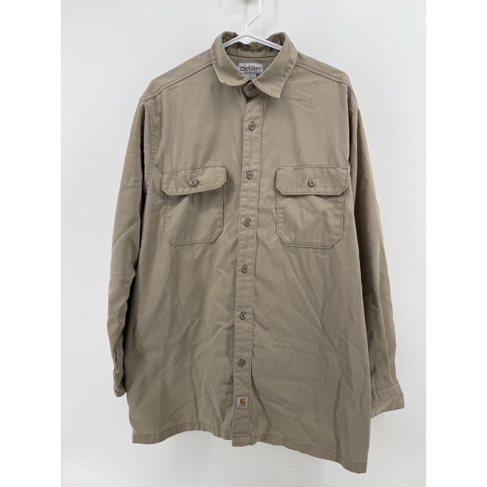 Carhartt Shirt‎ Men's L Khaki Work Long Sleeve Work S224 Front Pockets